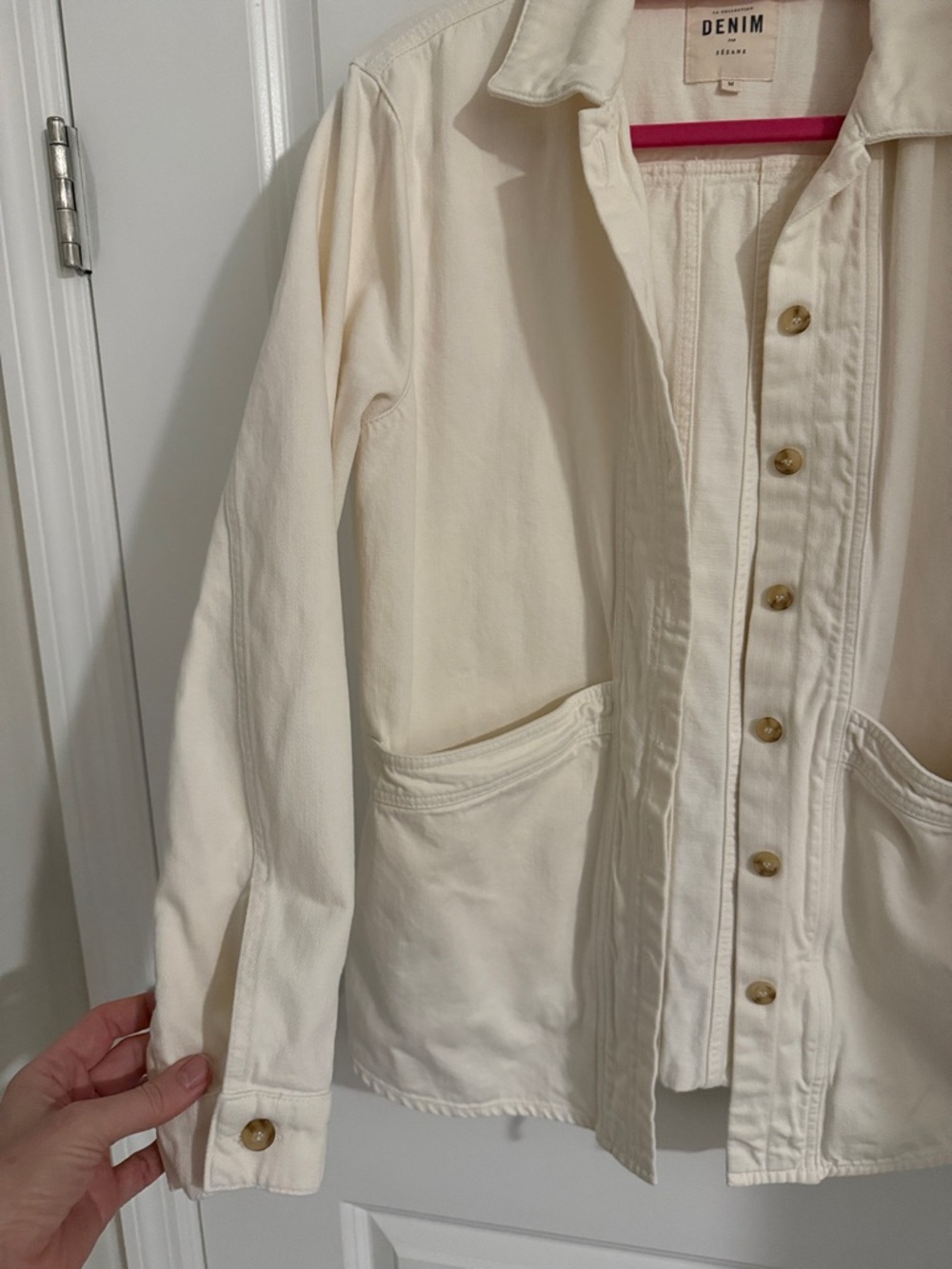 Sezane Will Jacket in Cream and Blue Denim - Picture 5 of 6